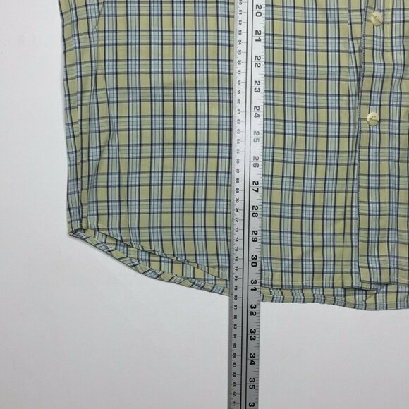Vintage Guess Jeans Mens Plaid Blue Yellow Short Sleeve Button Shirt Size Large - Picture 9 of 10
